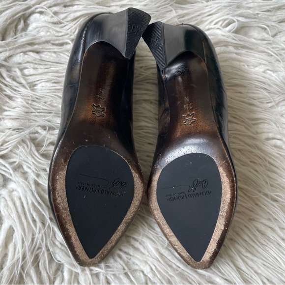 Donald J Pliner Croc Embossed Patent Leather Peep Toe Curved Heel Pumps Size 7 - Picture 6 of 10